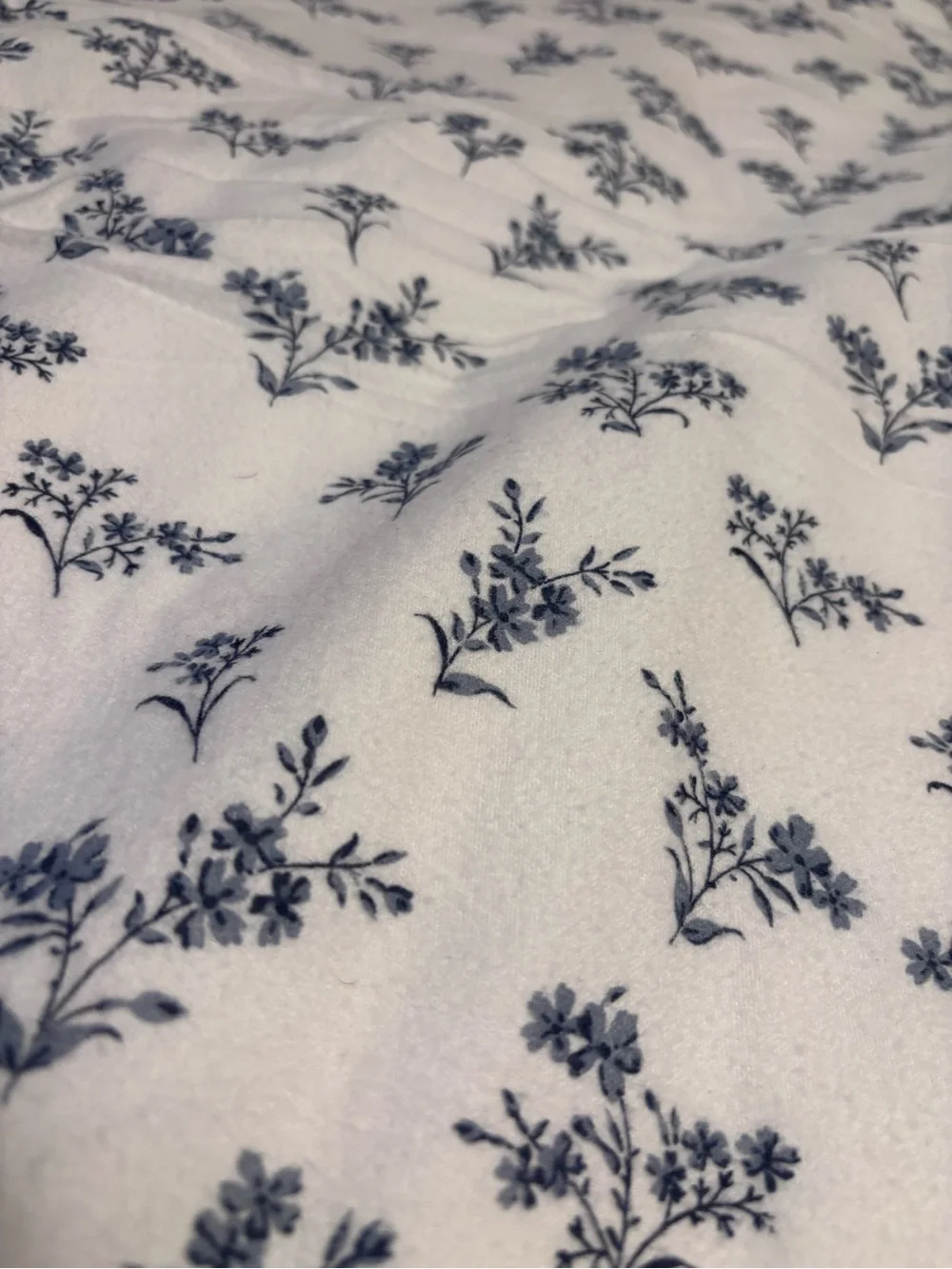 Garnet Hill Flannel White Duvet Cover with Blue Floral Print